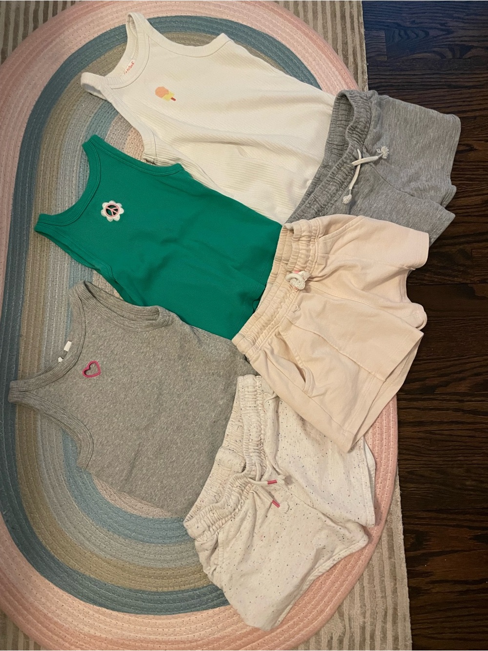 Girls Tank & Shorts Bundle - Green, White, Gray, Cream
